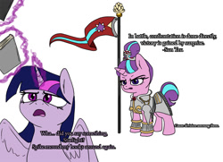 Size: 900x650 | Tagged: safe, artist:slamjam, imported from derpibooru, starlight glimmer, twilight sparkle, alicorn, armor, book, flag, historical roleplay starlight, quotation, quote, simple background, sun tzu, text, the art of war, twilight sparkle (alicorn), white background