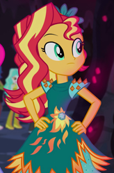 Size: 459x698 | Tagged: safe, imported from derpibooru, screencap, sunset shimmer, equestria girls, legend of everfree, legend of everfree - bloopers, female, focus, hand on hip, solo