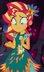 Size: 444x713 | Tagged: safe, imported from derpibooru, screencap, flash sentry, sunset shimmer, equestria girls, legend of everfree, legend of everfree - bloopers, cropped, food, marshmallow