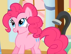 Size: 1306x1003 | Tagged: safe, imported from derpibooru, screencap, pinkie pie, pony, feeling pinkie keen, cropped, cute, diapinkes, happy, open mouth, smiling, solo