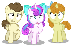 Size: 1280x828 | Tagged: safe, artist:aleximusprime, imported from derpibooru, pound cake, princess flurry heart, pumpkin cake, fanfic:cheesy as pie, flurry heart's story, bow, cake twins, colt, colt pound cake, concerned, female, filly, filly flurry heart, filly pumpkin cake, kids, male, older, older flurry heart, older pound cake, older pumpkin cake, shocked, siblings, simple background, transparent background, twins, vector, worried