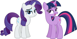 Size: 12776x6518 | Tagged: safe, artist:alandssparkle, artist:firesidearmy46231, imported from derpibooru, rarity, twilight sparkle, pony, unicorn, absurd resolution, bedroom eyes, duo, duo female, female, lidded eyes, looking at you, mare, open mouth, simple background, transparent background, unicorn twilight, vector