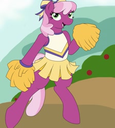 Size: 1145x1280 | Tagged: safe, artist:marcushunter, imported from derpibooru, cheerilee, earth pony, semi-anthro, the cart before the ponies, cheerileeder, cheerleader, cheerleader outfit, clothes, female, mare, pom pom, smiling, solo