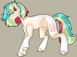 Size: 1762x1313 | Tagged: safe, artist:toptian, imported from derpibooru, oc, oc only, pony, unicorn, cloven hooves, colored hooves, horn, raised hoof, simple background, solo, unicorn oc