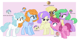 Size: 3336x1712 | Tagged: safe, artist:interstellar-quartz, imported from derpibooru, coconut palm, cranberry pit, cream puff, ginger tea, grape stem, stratus wind, pony, once upon a zeppelin, older