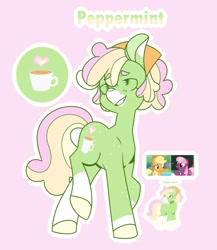 Size: 1280x1473 | Tagged: safe, artist:amazingly-gay-evan, imported from derpibooru, applejack, cheerilee, oc, oc only, oc:peppermint, earth pony, pony, cheerijack, coat markings, female, lesbian, magical lesbian spawn, mare, offspring, parent:applejack, parent:cheerilee, parents:cheerijack, pink background, screencap reference, shipping, simple background, socks (coat marking), socks (coat markings), solo