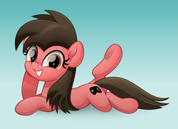 Size: 6907x5000 | Tagged: safe, artist:jhayarr23, imported from derpibooru, oc, oc only, oc:ace play, oc:cutie e, earth pony, pony, absurd resolution, cute, female, grin, looking at you, lying down, mare, movie accurate, ocbetes, prone, rule 63, smiling, solo