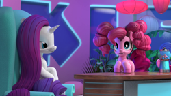 Size: 1920x1080 | Tagged: safe, imported from derpibooru, screencap, pinkie pie, rarity, hello pinkie pie, 3d, alternate hairstyle
