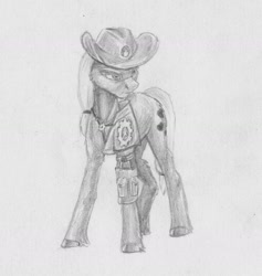 Size: 1722x1813 | Tagged: safe, artist:joestick, imported from derpibooru, applejack, earth pony, pony, female, hat, mare, monochrome, traditional art