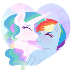 Size: 600x600 | Tagged: safe, artist:strawberry-spritz, imported from derpibooru, princess celestia, rainbow dash, pony, blitzlestia, dashlestia, female, lesbian, nuzzling, shipping, simple background, transparent background