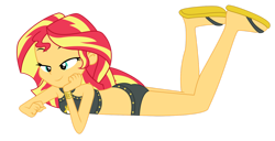 Size: 1600x821 | Tagged: safe, artist:lifes-remedy, imported from derpibooru, sunset shimmer, equestria girls, beach shorts swimsuit, clothes, simple background, sleeveless, solo, summer sunset, sunset shimmer's beach shorts swimsuit, swimsuit, transparent background