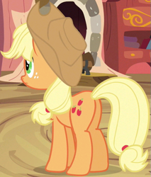 Size: 447x525 | Tagged: safe, imported from derpibooru, screencap, applejack, earth pony, pony, spike at your service, butt, cropped, female, golden oaks library, mare, plot, solo