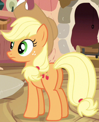 Size: 380x471 | Tagged: safe, imported from derpibooru, screencap, applejack, earth pony, pony, spike at your service, butt, cropped, female, golden oaks library, mare, plot, solo