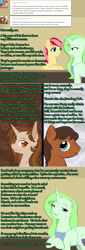 Size: 900x2638 | Tagged: safe, artist:askmerriweatherauthor, imported from derpibooru, oc, oc only, oc:cinnamon sketch, oc:dusty, oc:merriweather, oc:mocha delight, earth pony, pony, unicorn, ask merriweather, female, male, mare, stallion