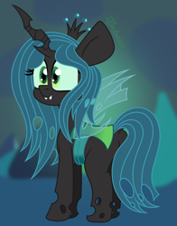 Size: 1400x1787 | Tagged: source needed, safe, artist:puperhamster, imported from derpibooru, queen chrysalis, changeling, changeling queen, butt, cave, crown, cute, cutealis, dock, female, horn, jewelry, plot, regalia, solo, wings