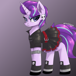 Size: 3000x3000 | Tagged: safe, artist:thesas110, imported from derpibooru, starlight glimmer, pony, unicorn, alternate hairstyle, clothes, gameloft, gameloft interpretation, glimmer goth, goth, horn, shoes, skirt, solo