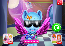 Size: 798x569 | Tagged: safe, imported from derpibooru, rainbow dash, pegasus, pony, bald, balderdash, clothes, flash game, rainbow dash real haircuts, screenshots, smiling, solo, sunglasses, wings