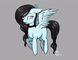 Size: 2914x2236 | Tagged: safe, artist:cvanilda, imported from derpibooru, oc, oc only, oc:sky secret, pegasus, pony, choker, female, gray background, mare, pegasus oc, signature, simple background, solo, wings