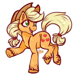 Size: 1280x1280 | Tagged: safe, artist:hannahtailz, imported from derpibooru, applejack, earth pony, pony, cowboy hat, cute, female, hat, jackabetes, looking back, mare, no pupils, open mouth, simple background, solo, transparent background, underhoof, unshorn fetlocks