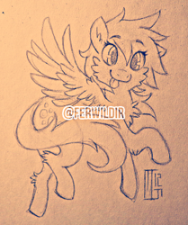 Size: 300x358 | Tagged: safe, artist:ferwildir, imported from derpibooru, derpy hooves, pegasus, pony, :p, female, lineart, mare, solo, tongue out, traditional art