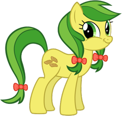 Size: 382x362 | Tagged: safe, artist:nano23823, imported from derpibooru, apple fritter, earth pony, pony, .svg available, apple family member, bow, eyelashes, faic, female, hair bow, mare, simple background, smiling, smirk, solo, svg, tail bow, transparent background, twiface, vector