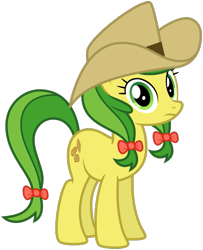 Size: 667x822 | Tagged: safe, artist:nano23823, imported from derpibooru, apple fritter, earth pony, pony, .svg available, apple family member, bow, cowboy hat, eyelashes, female, hair bow, hat, mare, simple background, solo, svg, tail bow, transparent background, vector