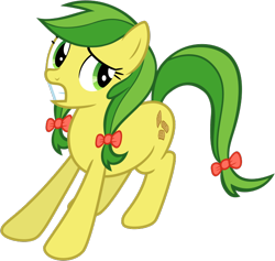 Size: 634x602 | Tagged: safe, artist:nano23823, imported from derpibooru, apple fritter, earth pony, pony, .svg available, apple family member, bow, eyelashes, female, gritted teeth, hair bow, mare, simple background, solo, svg, transparent background, vector, worried