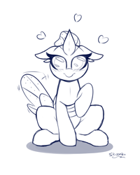 Size: 1200x1500 | Tagged: safe, artist:skoon, imported from derpibooru, ocellus, changedling, changeling, cute, diaocelles, female, happy, monochrome, sketch, solo