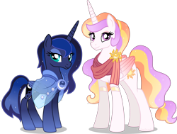 Size: 5299x4000 | Tagged: safe, artist:limedazzle, imported from derpibooru, princess celestia, princess luna, alicorn, pony, absurd resolution, alternate design, alternate hairstyle, duo, duo female, female, looking at you, mare, retired, royal sisters, show accurate, siblings, simple background, sisters, smiling, smiling at you, transparent background, vector