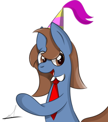 Size: 2000x2257 | Tagged: safe, artist:almaustral, imported from derpibooru, oc, oc only, earth pony, pony, bust, earth pony oc, hat, necktie, open mouth, party hat, signature, simple background, solo, transparent background