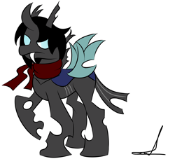 Size: 2896x2627 | Tagged: safe, artist:almaustral, imported from derpibooru, oc, oc only, changeling, pony, changeling oc, clothes, fangs, scarf, simple background, solo, white background