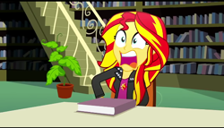 Size: 600x343 | Tagged: safe, imported from derpibooru, screencap, sunset shimmer, epic fails (equestria girls), eqg summertime shorts, equestria girls, equestria girls series, cropped, open mouth, shocked expression