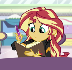 Size: 1034x1004 | Tagged: safe, edit, edited screencap, editor:mycarhasamoustache, imported from derpibooru, screencap, sunset shimmer, equestria girls, mirror magic, spoiler:eqg specials, book, cropped, solo