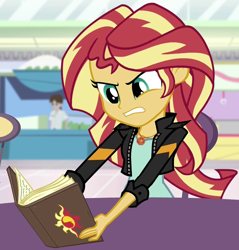 Size: 1022x1070 | Tagged: safe, imported from derpibooru, screencap, sunset shimmer, equestria girls, mirror magic, spoiler:eqg specials, angry, book, cropped, frustrated, solo, stressed