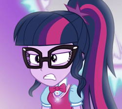 Size: 1206x1074 | Tagged: safe, imported from derpibooru, screencap, sci-twi, twilight sparkle, equestria girls, mirror magic, movie magic, spoiler:eqg specials, cropped, distressed, geode of telekinesis, glowing geodes, limbo, magical geodes, mirror world, solo, stressed, worried