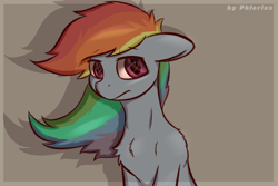 Size: 3000x2000 | Tagged: safe, artist:phlerius, imported from derpibooru, rainbow dash, earth pony, pony, chest fluff, digital art, floppy ears, flowing mane, frame, looking at you, my little pony, no back, shoulder fluff, signature, solo