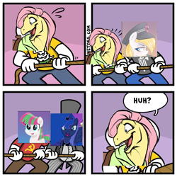 Size: 1000x1000 | Tagged: safe, artist:anonymous, artist:stonetoss, edit, imported from ponybooru, blossomforth, fluttershy, princess luna, oc, oc:aryanne, oc:raptorshy, dinosaur, velociraptor, derpibooru, the end of derpibooru, /mlp/, 4chan, meme, meta, nazi, parody, ponified meme