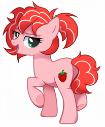 Size: 700x846 | Tagged: safe, artist:unichan, imported from derpibooru, oc, oc only, oc:shimmy, oc:strawberry glaze, earth pony, pony, looking at you, looking back, looking back at you, sassy, side ponytail, simple background, smiling, smirk, solo, transparent background