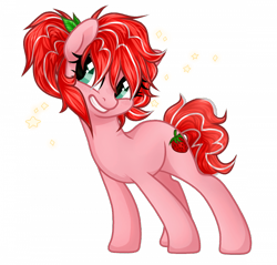 Size: 700x669 | Tagged: safe, artist:alfury, imported from derpibooru, oc, oc only, oc:shimmy, oc:strawberry glaze, earth pony, pony, freckles, leaning, simple background, smiling, smirk, solo, transparent background