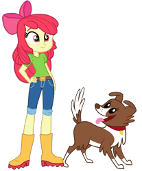 Size: 1942x2348 | Tagged: safe, artist:gmaplay, imported from derpibooru, apple bloom, winona, dog, equestria girls, equestria girls series, spoiler:eqg series (season 2), spoiler:eqg specials, apple bloom's bow, boots, bow, hair bow, shoes, simple background, solo, transparent background