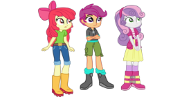 Size: 5120x2880 | Tagged: safe, artist:gmaplay, imported from derpibooru, apple bloom, scootaloo, sweetie belle, equestria girls, equestria girls series, spoiler:eqg series (season 2), spoiler:eqg specials, boots, cutie mark crusaders, shoes, simple background, solo, transparent background