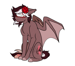 Size: 1035x917 | Tagged: safe, artist:silentwolf-oficial, imported from derpibooru, oc, oc only, bat pony, pony, bandage, bat pony oc, bat wings, blood, colored hooves, flower, flower in hair, rose, signature, simple background, solo, transparent background, watermark, wings