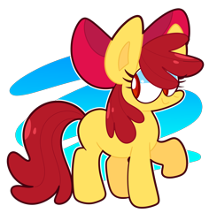 Size: 1788x1898 | Tagged: safe, artist:saveraedae, imported from derpibooru, apple bloom, earth pony, pony, blank flank, bow, cute, female, looking to the left, raised hoof, simple background, smiling, solo, transparent background