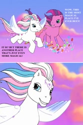 Size: 640x964 | Tagged: safe, imported from derpibooru, screencap, skywishes, star catcher, butterfly, earth pony, pegasus, pony, dancing in the clouds, animated, female, flying, g3, lidded eyes, looking at each other, mare, smiling, talking, template, windswept mane