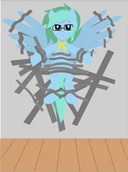 Size: 2718x3646 | Tagged: safe, artist:samsailz, imported from derpibooru, oc, oc:sailz, pegasus, pony, bondage, duct tape, floor, glasses, hanging, looking at you, neckerchief, poker face, spread wings, stuck, tape, tape bondage, taped to the wall, unamused, wall, wings