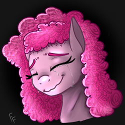 Size: 1268x1267 | Tagged: safe, artist:ponykittenboi, imported from derpibooru, pinkie pie, earth pony, pony, the beginning of the end, alternate hairstyle, crying, different mane style, eyebrows, scene interpretation, solo