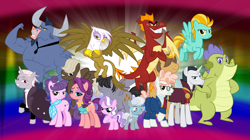 Size: 1280x719 | Tagged: safe, artist:andoanimalia, imported from derpibooru, chancellor neighsay, diamond tiara, dumbbell, garble, gilda, hoops, iron will, lightning dust, quarterback, silver spoon, sludge (dragon), spoiled rich, suri polomare, svengallop, zesty gourmand, dragon, earth pony, griffon, minotaur, pegasus, pony, unicorn, antagonist, female, filly, long description, male, mare, score, sludge (g4), stallion