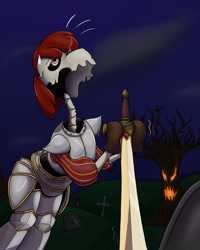 Size: 2593x3241 | Tagged: safe, artist:mixdaponies, imported from derpibooru, apple bloom, earth pony, skeleton pony, bone, gravestone, medevil, playstation all-stars battle royale, sir daniel fortesque, skeleton, sword, tombstones, weapon