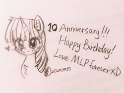 Size: 3264x2448 | Tagged: artist needed, safe, artist:inaba_hitomi, imported from derpibooru, twilight sparkle, pony, happy birthday mlp:fim, mlp fim's tenth anniversary, solo, traditional art