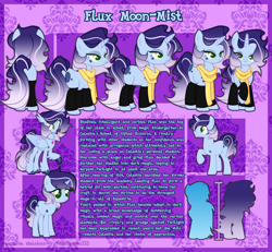 Size: 4000x3700 | Tagged: safe, artist:paradiseskeletons, imported from derpibooru, oc, oc only, oc:flux moon-mist, hippogriff, unicorn, clothes, dark magic, emotionless, female, filly, goth, gothic, magic, male, mare, reference sheet, scarf, solo, stallion